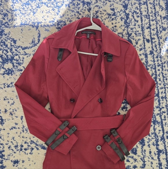 White House Black Market Burgundy Trench Coat - Picture 2 of 5
